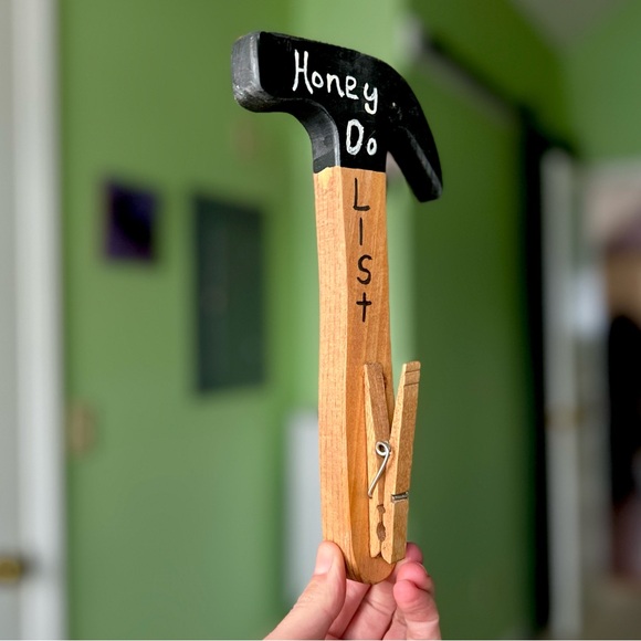 Handmade Wooden Hammer Honey To Do List Clip Wall Hanging Decor Art - Picture 2 of 6